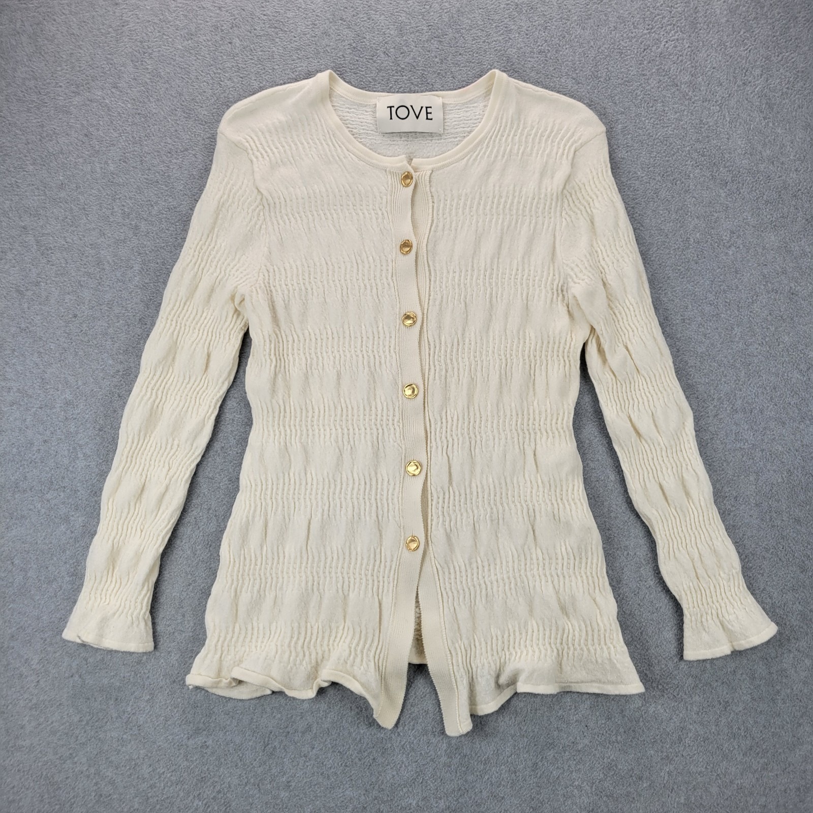 Tove Cream Ribbed Button-Front Cardigan